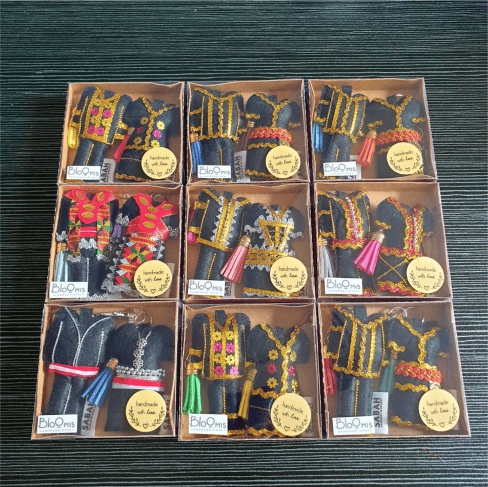 Handmade ethnic keychain and magnet in couple set
